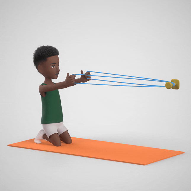 animated character performing banded face pulls exercise.